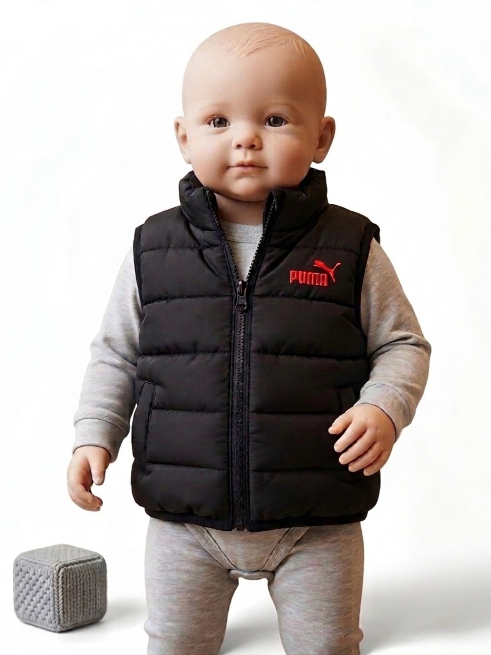 PUMA Baby Puffer Vest Black Red Logo Size 12M